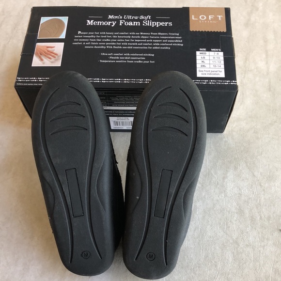 Loft Living Men’s Ultra Soft Memory Foam Black Slippers Size Medium (7-8) - Picture 2 of 12